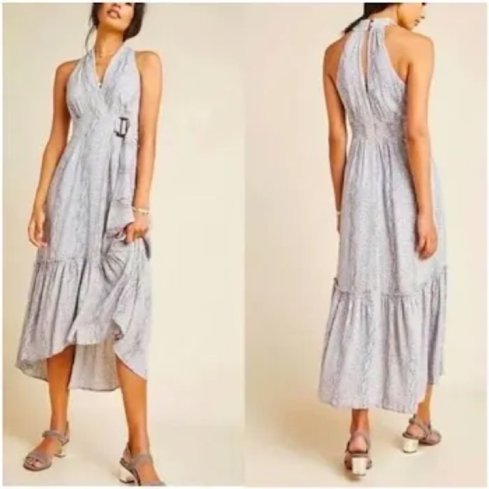 Anthropologie marfa gray snakeskin maxi dress